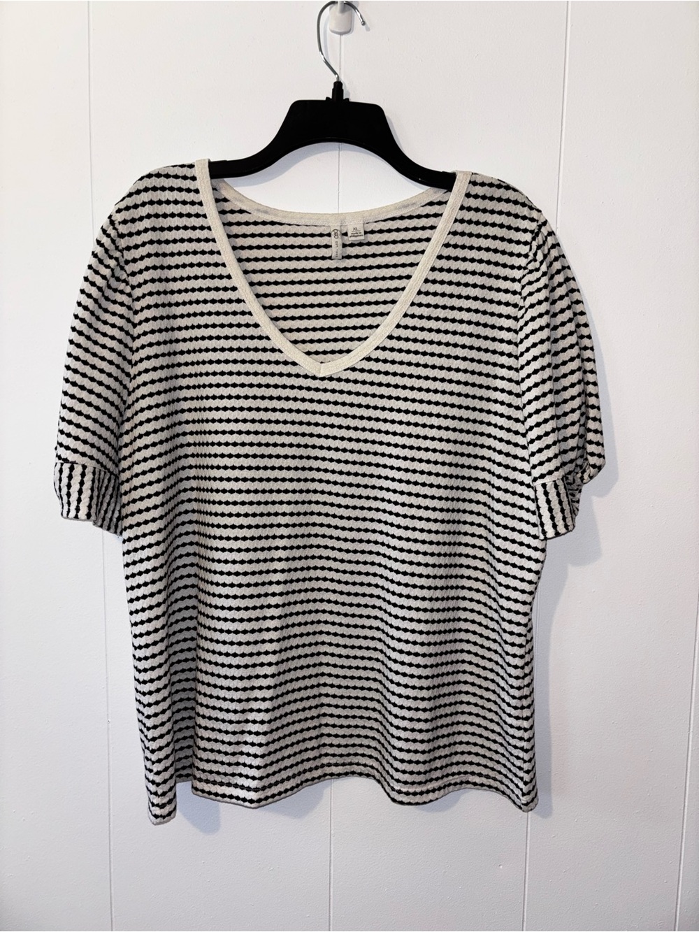 Cato Black & Cream Striped V-Neck Short Sleeve Tee